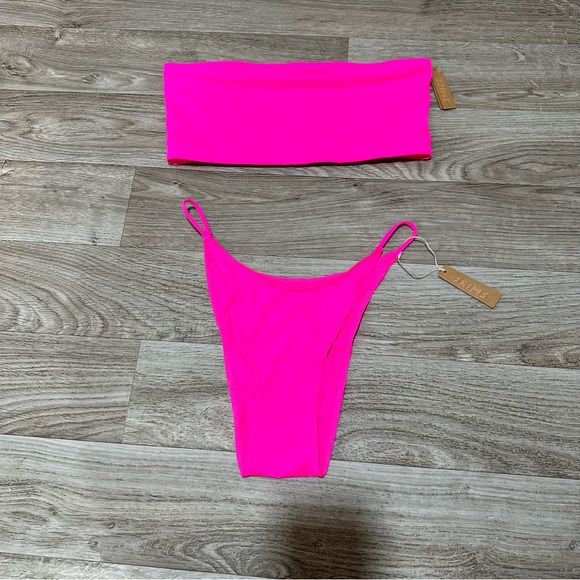 SKIMS Other - SKIMS Neon Pink Bandeau & T-String Bikini Set